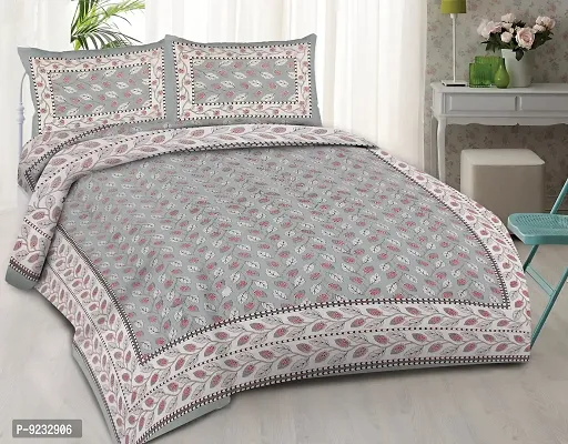 Jaipuri Cotton Super Queen Size Bedsheet Bedroom Maching with 2 Pillow Covers ( 225 cm X 270 cm ) D.N.057-thumb0