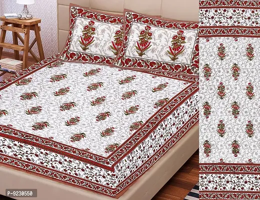 E-WISH BOX 100% Cotton Double BedSheet for Double Bed with 2 Pillow Covers Set, 200 TC, 3D Printed Pattern, Queen Size Bedsheet Series A-29