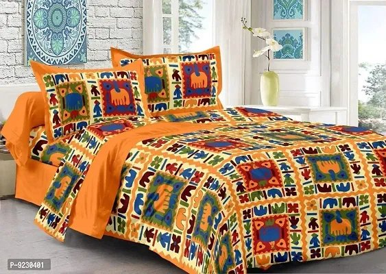 E-WISH BOX 100 % Cotton Rajasthani Jaipuri Printed Cotton King Size Double Bedsheet for Double Bed with 2 Pillow Cover