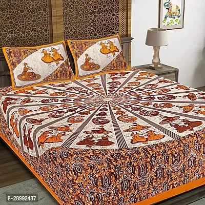 Comfortable Cotton Printed King Bedsheet with Two Pillow Covers