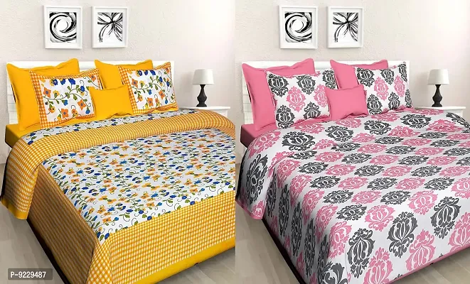 E-WISH BOX - - 100% Cotton Rajasthani Jaipuri King Size Combo Bedsheets Set of 2 Double Bedsheets with 4 Pillow Design no. 166