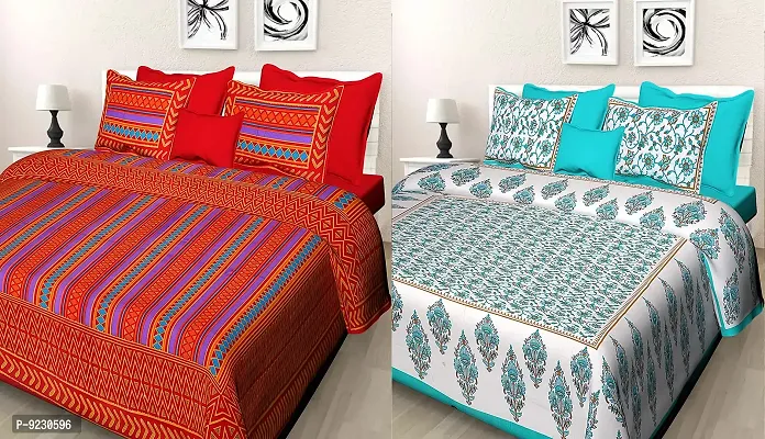 E-WISH BOX - 100% Cotton Rajasthani Combo Jaipuri Traditional King Size Double Bed Bedsheet for King Size Bed with 2 Pillow Cover's - Multicolour Spical Rakhi Offer A-231-thumb0