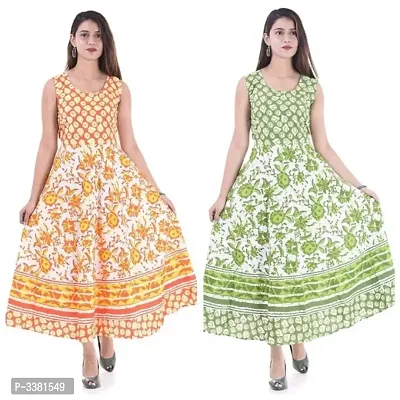 Stylish Cotton 2 Maxi Long Dress Jaipuri Printed Kurti Combo-thumb0
