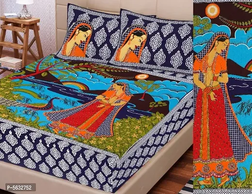 Stylish Jaipuri Cotton Bedsheet With 2 Pillow Cover-thumb0