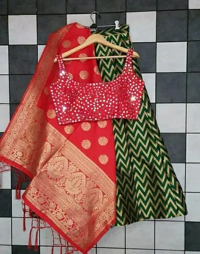 Stylish Art Silk Woven Design Lehenga Choli Set For Women