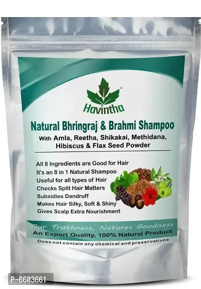 Havinthas Natural Shampoo for Hair with Amla Reetha Shikakai Methidana Hibiscus Bhringraj Brahmi and Flax Seed Powder, 227gm