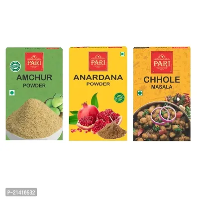 Pari Combo of Amchur Powder ( 50 g ) , Ananardana Powder ( 50 g ),  Chhole Masala ( 50 g ) ( Pack of 3 ) - Authentic, Aromatic,Flavourful Spice Mix - Easy to Cook-thumb0