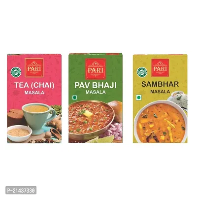 Pari Combo of Tea Chai Masala ( 50 g ) , Pav Bhaji Masala( 50 g ), Sambhar Masala ( 50 g ) ( Pack of 3 ) - Authentic, Aromatic,Flavourful Spice Mix - Easy to Cook