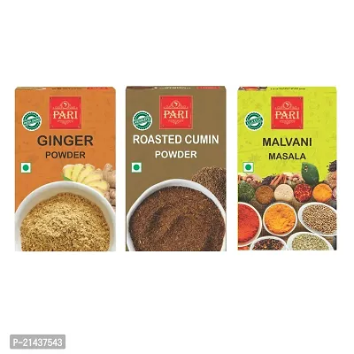 Pari Combo of Ginger Powder ( 50 g ) ,Roasted Cumin Powder ( 50 g ), Malvani Masala ( 50 g ) ( Pack of 3 ) - Authentic, Aromatic,Flavourful Spice Mix - Easy to Cook
