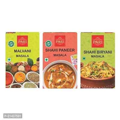 Pari Combo of Malvani Masala ( 50 g ) , Shahi Paneer Masala ( 50 g ), Shahi Biryani Masala ( 50 g ) ( Pack of 3 ) - Authentic, Aromatic,Flavourful Spice Mix - Easy to Cook