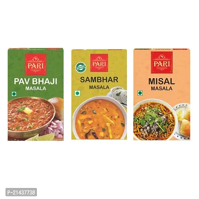 Pari Combo of Pav Bhaji Masala ( 50 g ) , Sambhar Masala ( 50 g ), Misal Masala ( 50 g ) ( Pack of 3 ) - Authentic, Aromatic,Flavourful Spice Mix - Easy to Cook