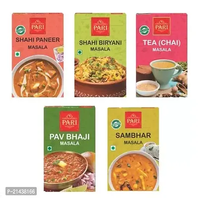 Pari Combo of Shahi Paneer Masala ( 50 g ) , Shahi Biryani Masala ( 50 g ), Tea Chai Masala ( 50 g ), Pav Bhaji Masala ( 50 g ) , Sambhar Masala ( 50 g ) ( Pack of 5 ) - Authentic, Aromatic,Flavourful