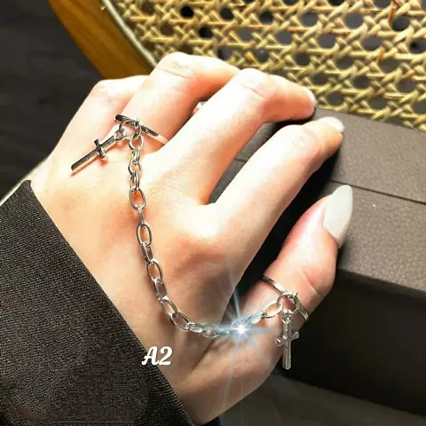 Cross Ring Chain Adjustable Chain Four Fingers Open Plated