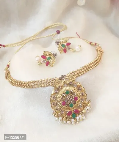 Gold Plated Multi Color Stones Studded Classic Most Attractive Jewellery Set-thumb5