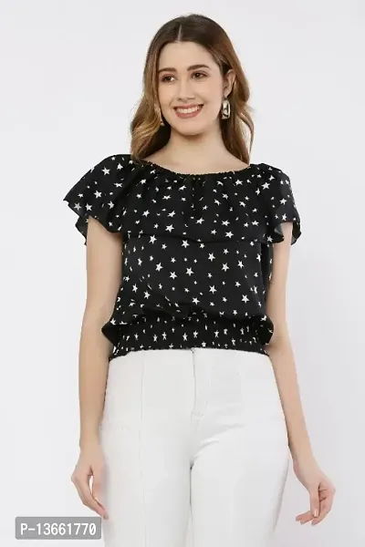 Attractive Poly Crepe Star Printed Top for Women-thumb0