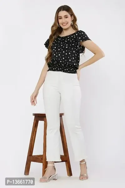 Attractive Poly Crepe Star Printed Top for Women-thumb3