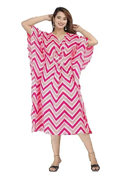 NAVYATAA Womens Jaipuri Premium Heavy Rayon Zigzag Print Kaftaan Kurta t with Broch Style Embroidery at Empire line,LightPink