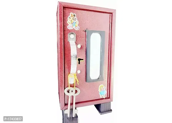 Cute Almirah Money Bank 3 Compartments With Mirror With 2 Keys, Multicolor Coin Bank (Multicolor)-thumb0