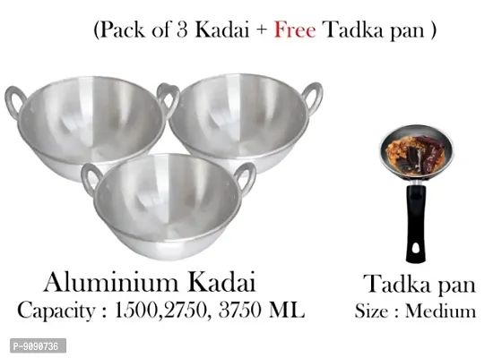Aluminum Kadai 1500ML, 2750ML, 3750ML And Free Tadka Pan-thumb0