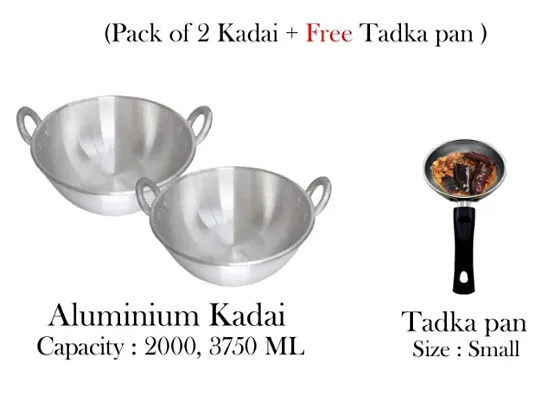 Aluminum Kadai 2000ML, 3750ML And Free Tadka Pan
