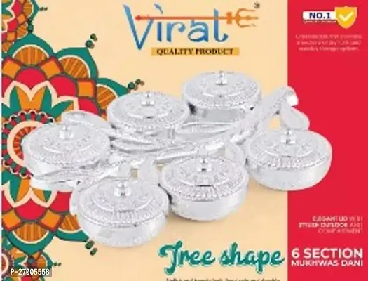Multipurpose Tree Shape 6 Section Royal Design Silver Storage Dry Fruit Tray /Gift Box / Dry Fruits Box (Pack Of 1)-thumb4