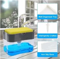 (Pack Of 2) Plastic Liquid Soap Press-Type Pump Dispenser with Sponge Holder for Kitchen Sink Dishwasher (2 in 1, Durable  Rustproof, 400 ml) COMBO OFFER-thumb1