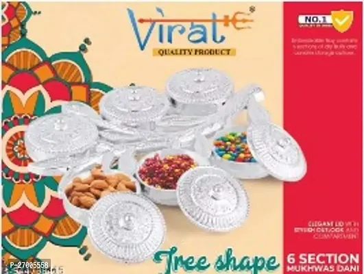 Multipurpose Tree Shape 6 Section Royal Design Silver Storage Dry Fruit Tray /Gift Box / Dry Fruits Box (Pack Of 1)-thumb3