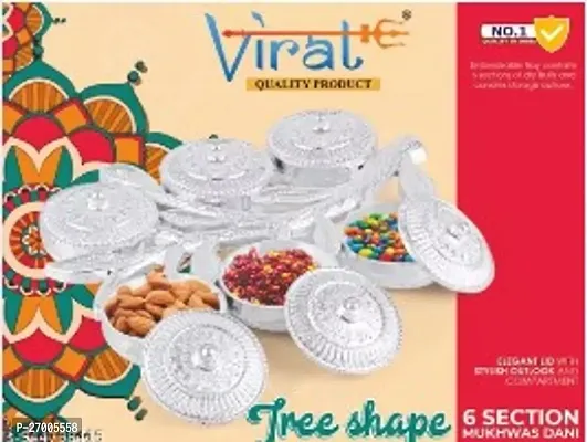 Multipurpose Tree Shape 6 Section Royal Design Silver Storage Dry Fruit Tray /Gift Box / Dry Fruits Box (Pack Of 1)-thumb4