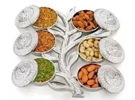 Multipurpose Tree Shape 6 Section Royal Design Silver Storage Dry Fruit Tray /Gift Box / Dry Fruits Box (Pack Of 1)-thumb1