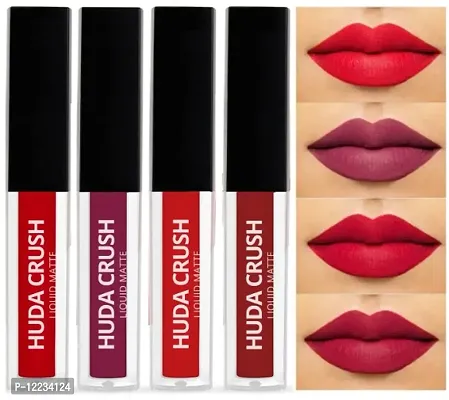 Hudacrush Beauty Professional Color Sensational Liquid Lipstick Combo Pack Set Of 4 Mini Lipsticks Forever Matte Finish Lip Color Red Edition Makeup Lipstick-thumb0