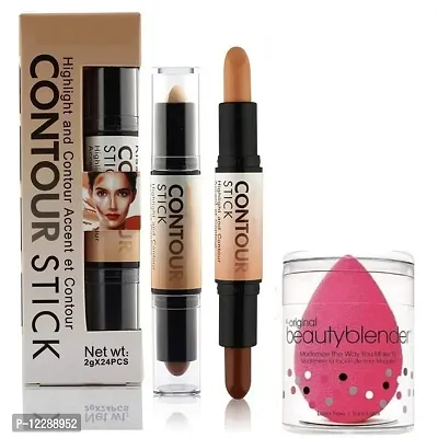 Professional Waterproof Highlighter And Contour Stick Highlighter Concealer With Blender For All Type Of Makeup Set Of 2