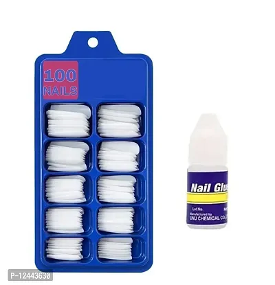 Artificial White Nails party/marriage /friends/Set With Glue/ Reusable Fake Nails-100 PCSNAILS