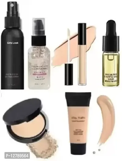 Girls Look Professional Liquid Concealer Makeup Base Fixer Makeup Foundation Compact Best Essential Oils Face Serum Combo 6 Items In The Set Beauty Kits And Combos Makeup Kits-thumb0