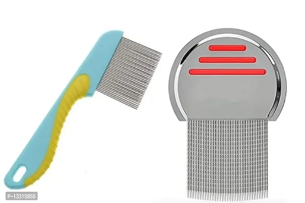 2pc Terminator Lice Comb, Professional Stainless Steel Louse and Nit Comb for Head Lice Treatment, Removes Nits handle lice comb