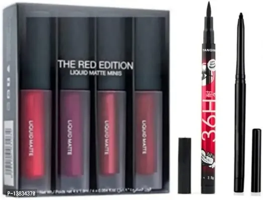 Red Edition Matte Minis Liquid Waterproof Lipstick With Waterproof 36H Eyeliner And Kajal Makeup Liquid Lipstick