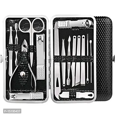 Manicure Pedicure 16 Tools Set Nail Clippers Stainless Steel Professional Nail Scissors Grooming Kits, Nail Tools with Leather Case-thumb0