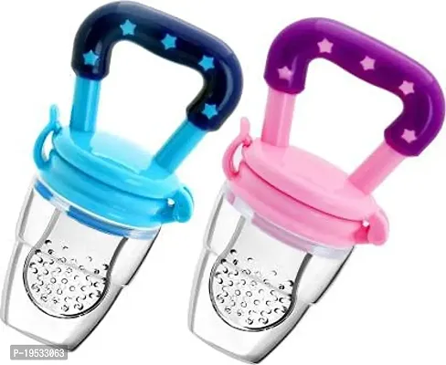 NEPEE Pack of 2 Star Shaped Baby Food Feeder||Fruit Feeder Pacifier||Fruit Nibbler-Best Infant Teething Toy fruit Teether||Soft Silicone Fruit Teethers for Babies||Fridge  Dishwasher Safe || 100% BPA-thumb0