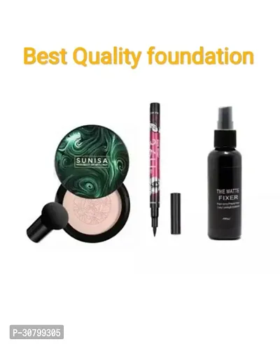 Best quality waterproof foundation combo with fixer and black eyeliner