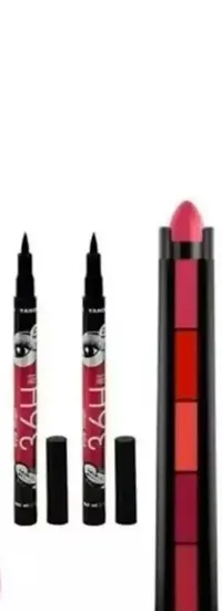 Best quality waterproof red shade lipstick with black eyeliner 2 pcs