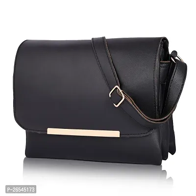 Stylish Black PU Solid Sling Bags For Women