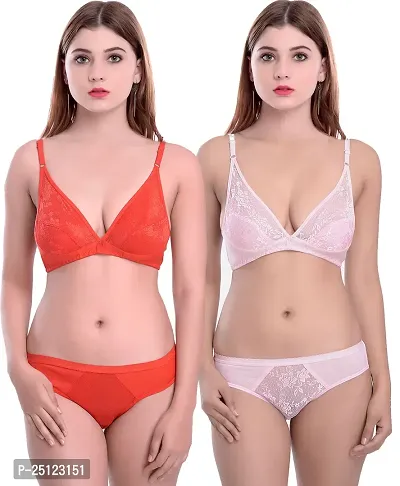 Stylish Multicoloured  Bra And Panty Set For Women Pack Of 2-thumb0