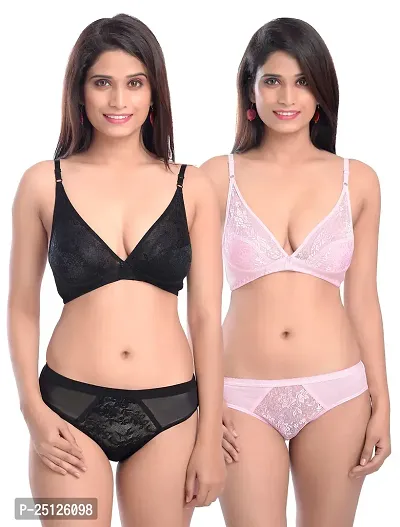 Stylish Multicoloured  Bra And Panty Set For Women Pack Of 2-thumb0