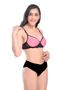 Women Cotton Bra Panty Set for Lingerie Set Pack of 3  Color : Pink,Orange,Brown-thumb1