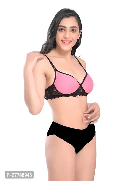 Women Cotton Bra Panty Set for Lingerie Set Pack of 3  Color : Pink,Orange,Brown-thumb2