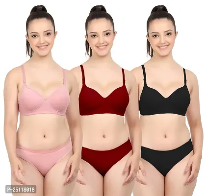 Stylish Multicoloured  Bra And Panty Set For Women Pack Of 3-thumb0