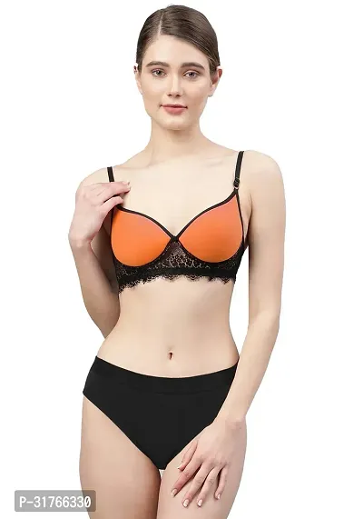 CUPSIN-Women Orange Cotton Bra Panty Set|Lingerie Set|Honeymoon Night Dress Wedding|Valentine Beautiful Gift for Girl|Bra Panty Set for Women with Sexy|Bra Panty Set for Women-thumb0