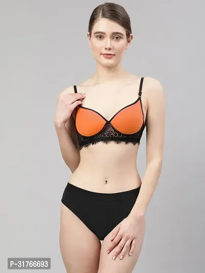 CUPSIN-Women Orange Cotton Bra Panty Set|Lingerie Set|Honeymoon Night Dress Wedding|Valentine Beautiful Gift for Girl|Bra Panty Set for Women with Sexy|Bra Panty Set for Women-thumb2