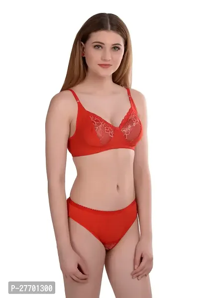 Women Cotton Bra Panty Set for Lingerie Set Pack of 1  Color : Red-thumb3