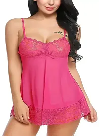 Women Pink,Blue Designed Babydoll Sexy Lingerie Set Honeymoon Nighty Anniversary Night Dress-thumb1