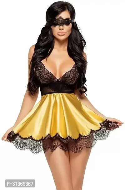 Women Blue,Gold Designed Babydoll Sexy Lingerie Set Honeymoon Nighty Anniversary Night Dress-thumb4